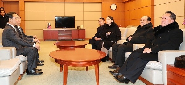 지난 9일 방남한 김여정 북한 노동당 중앙위원회 제1부부장과 김영남 최고인민회의 상임위원장, 최휘 국가체육지도위원장, 리선권 조국평화통일위원장. (newsis)